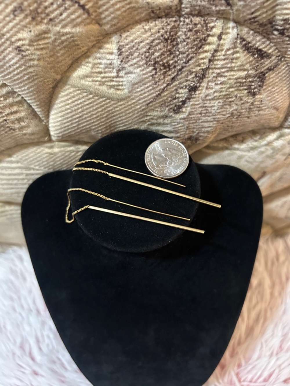 Vintage 925 Sterling Silver Gold Threader Bar Earrings